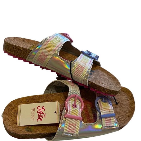 Girls Sandals Justice Size 5 Slip On Footbed Shoes NWT pink pastel - Picture 8 of 8